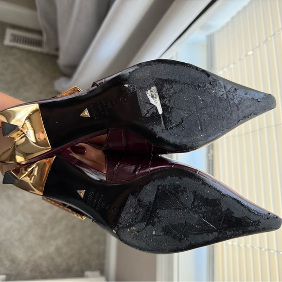 SCHUTZ Burgundy Croc-Embossed Slingback Heels - Picture 12 of 16